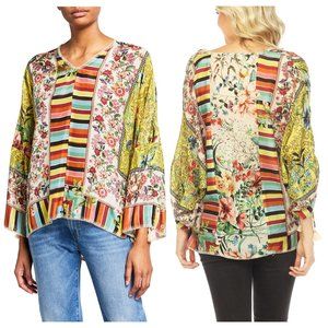 Johnny Was Colorful Floral and Stripe Blouse